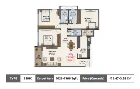 3 BHK-1028-1366 SqFt